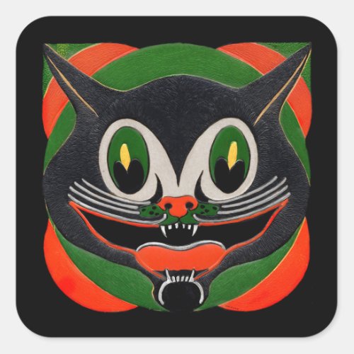 Black Cat with Huge Smile Square Sticker