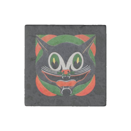 Black Cat with Huge Smile Stone Magnet