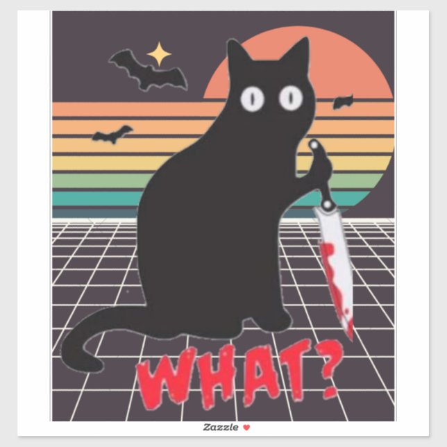 Black Cat With Knife Sticker (Sheet)