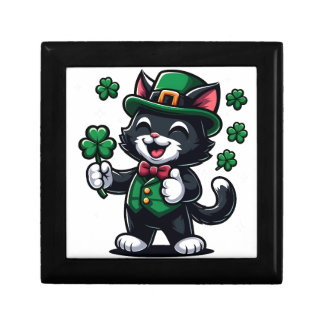 Black Cat with Lucky Clover Gift Box