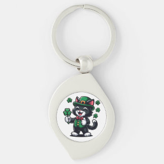 Black Cat with Lucky Clover Keychain