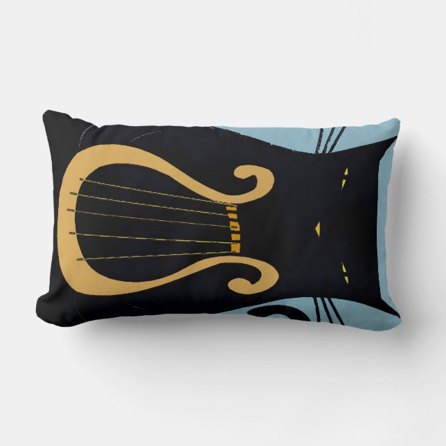 Black Cat with Lyre Lumbar Pillow (Front)