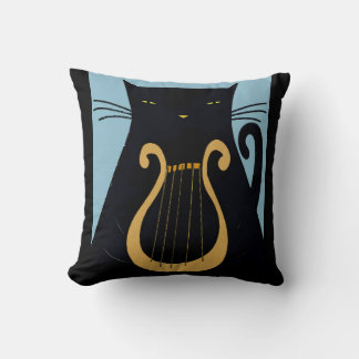 Black Cat with Lyre Throw Pillow