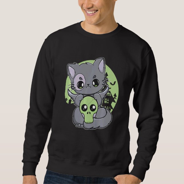 Black Cat With Magic Item For Witchcore And Yander Sweatshirt (Front)