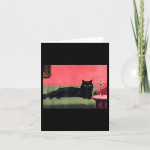 Black Cat With Martini Art Print Card