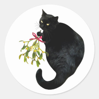 Black Cat with Mistletoe Stickers