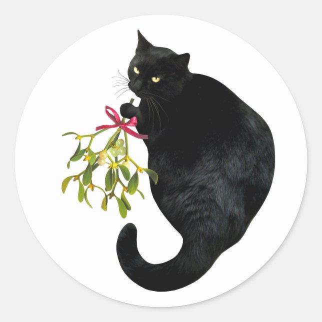 Black Cat with Mistletoe Stickers (Front)