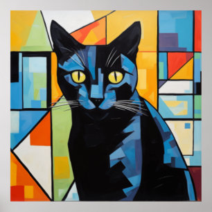 Black Cat with Modern Background Poster