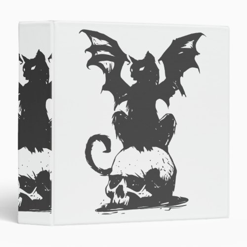 black cat with monster wings _ Choose back color 3 Ring Binder