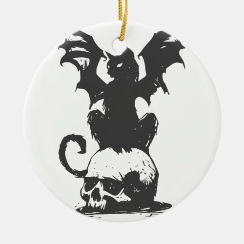 black cat with monster wings _ Choose back color Ceramic Ornament