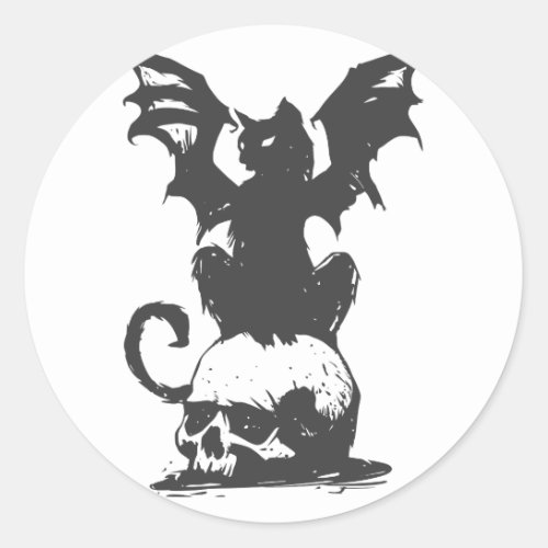 black cat with monster wings _ Choose back color Classic Round Sticker