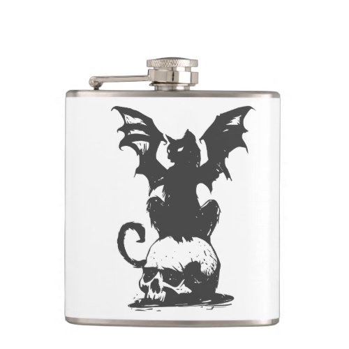 black cat with monster wings _ Choose back color Flask