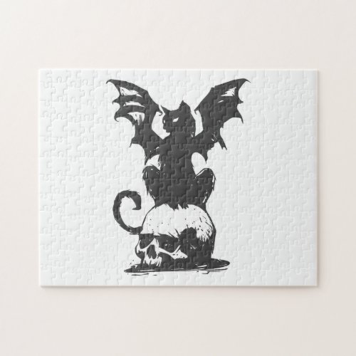 black cat with monster wings _ Choose back color Jigsaw Puzzle