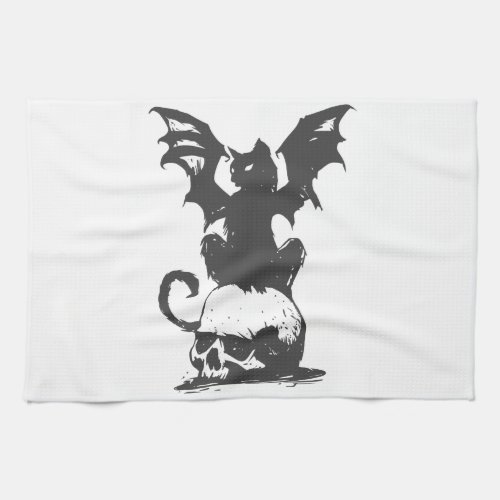 black cat with monster wings _ Choose back color Kitchen Towel