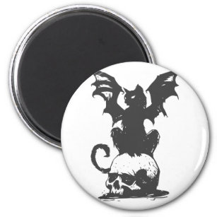 black cat with monster wings - Choose back color Magnet
