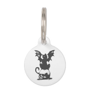 black cat with monster wings - Choose back color Pet ID Tag