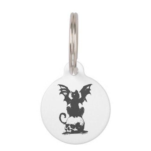black cat with monster wings _ Choose back color Pet ID Tag