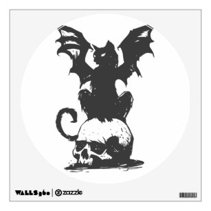 black cat with monster wings - Choose back color Wall Decal