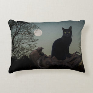 Black Cat With Moon on Tree Limb Accent Pillow