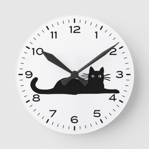 Black Cat with Numbers and Minutes Round Clock