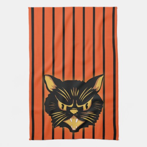 Black Cat With Orange and Black Stripes Towel