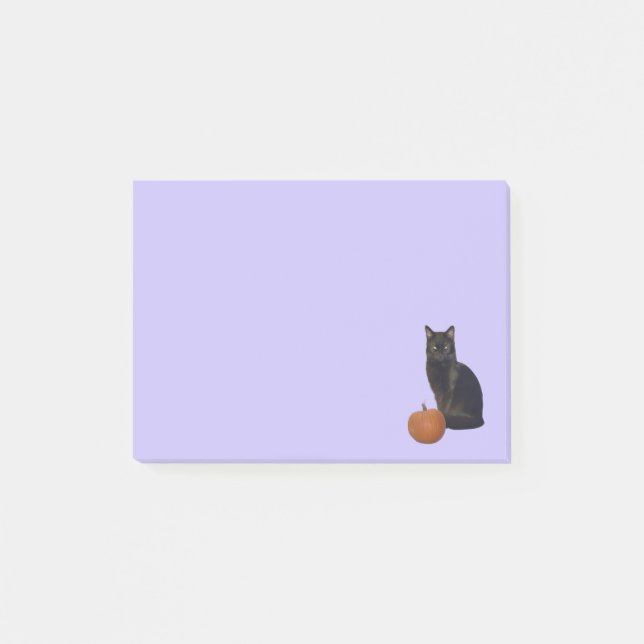 Black Cat with Orange Pumpkin Photo Cutouts Purple Post-it Notes (Front)