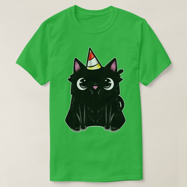 Black Cat With Party Hat On Purrsday T-Shirt (Design Front)
