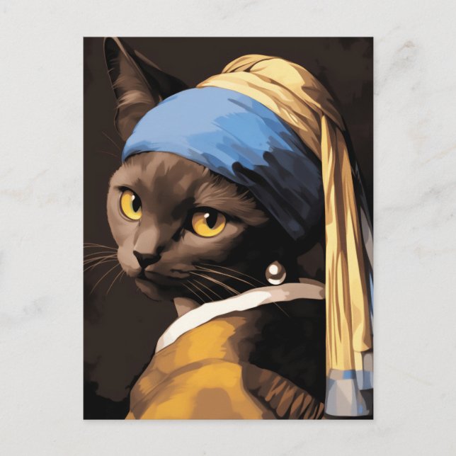 Black Cat with Pearl Earring Postcard (Front)