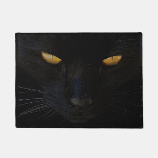 Black Cat with Piercing Yellow Eyes Door Mat