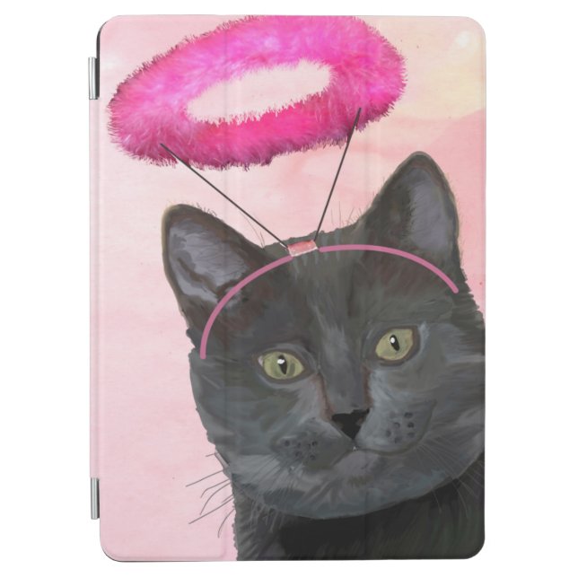 Black Cat With Pink Angel Halo iPad Air Cover (Front)