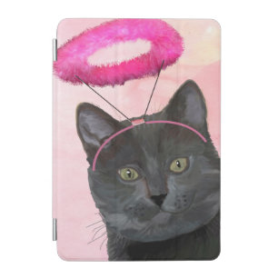 Black Cat With Pink Angel Halo iPad Mini Cover