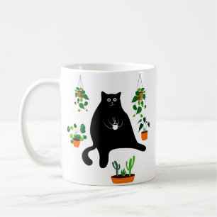 Black Cat With Plants, Funny Black Cat Gift Coffee Mug