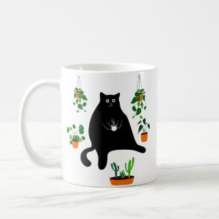 Black Cat With Plants, Funny Black Cat Gift Coffee Mug