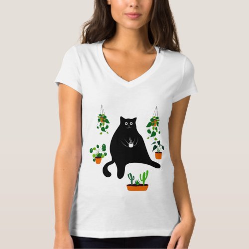 Black Cat With Plants Funny Black Cat Gift T_Shirt