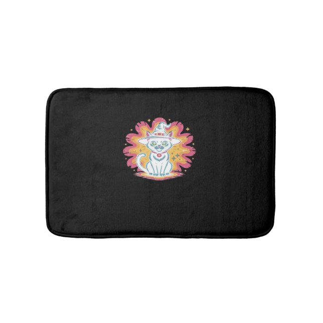 Black Cat with Psychedelic Flower Oversized T-Shir Bath Mat (Front)