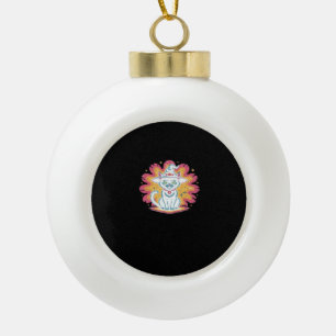 Black Cat with Psychedelic Flower Oversized T-Shir Ceramic Ball Christmas Ornament