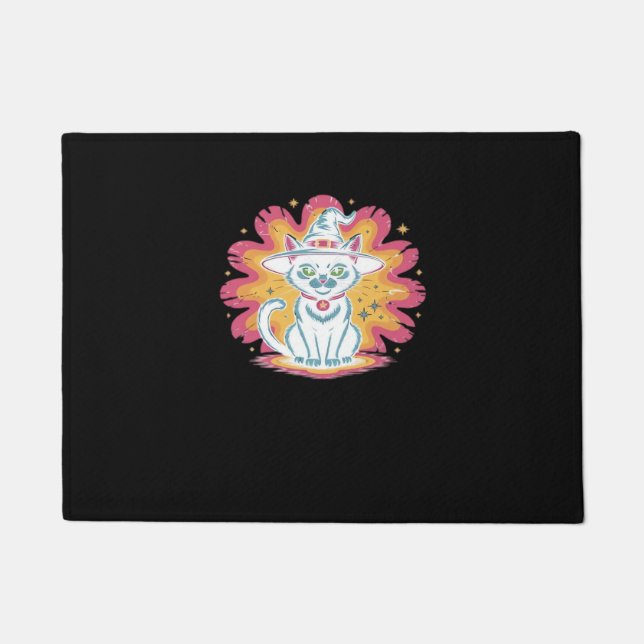 Black Cat with Psychedelic Flower Oversized T-Shir Doormat (Front)