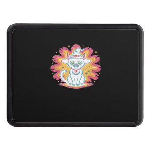 Black Cat with Psychedelic Flower Oversized T-Shir Hitch Cover