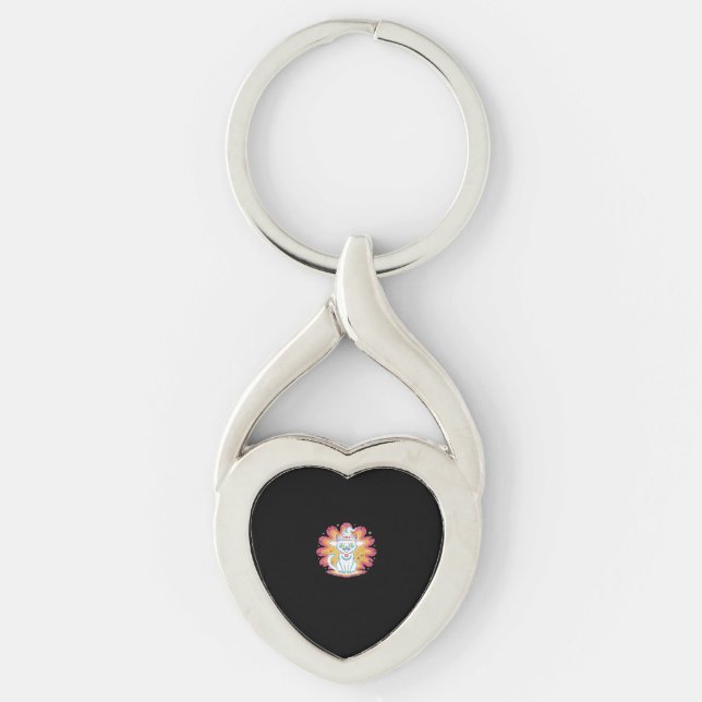 Black Cat with Psychedelic Flower Oversized T-Shir Keychain (Front)