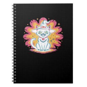 Black Cat with Psychedelic Flower Oversized T-Shir Notebook