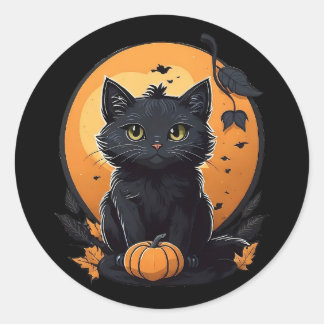 Black cat with pumpkin classic round sticker