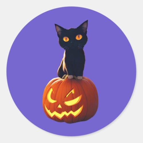 Black Cat with Pumpkin Cute Kawaii Animals Pets Classic Round Sticker