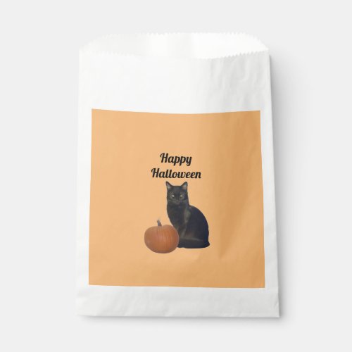  Black Cat with Pumpkin Happy Halloween Orange  Favor Bag