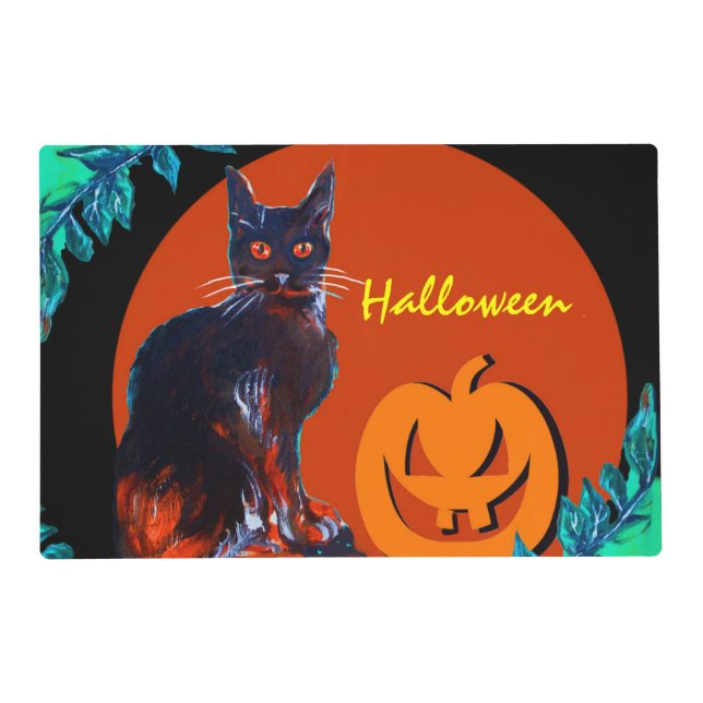 BLACK CAT WITH PUMPKIN IN HALLOWEEN NIGHT  PLACEMAT (Front)