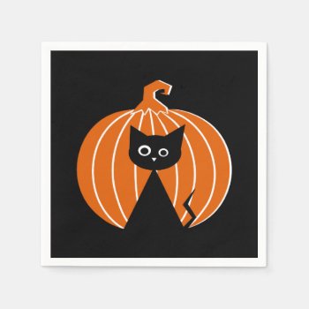 Black Cat With Pumpkin Napkins by WaywardMuse at Zazzle
