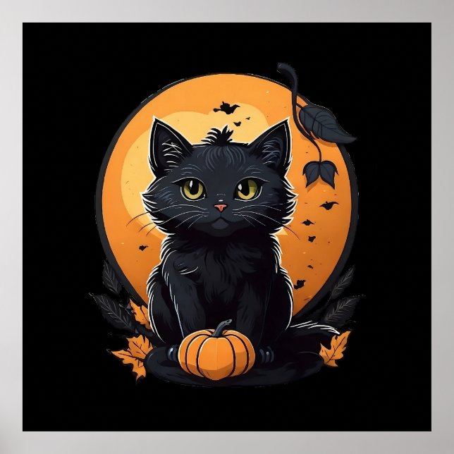 Black cat with pumpkin poster (Front)