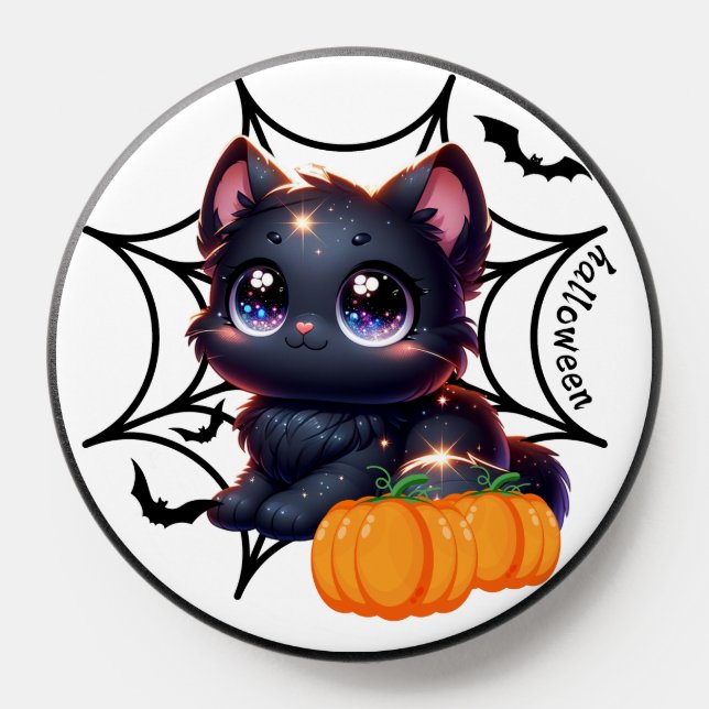 Black Cat with Pumpkins and Spiderwebs | Halloween PopSocket (Popsocket)