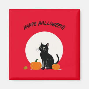 Black cat with pumpkins Happy Halloween Magnet