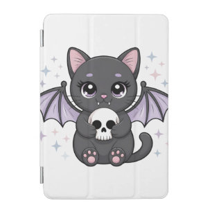 Black Cat with Purple Bat Wings Hugging a Skull iPad Mini Cover