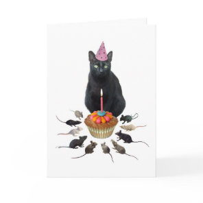 Black Cat with Rats Birthday Card
